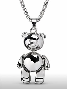 Stainless Steel Moving Teddy Bear Pendant Necklace